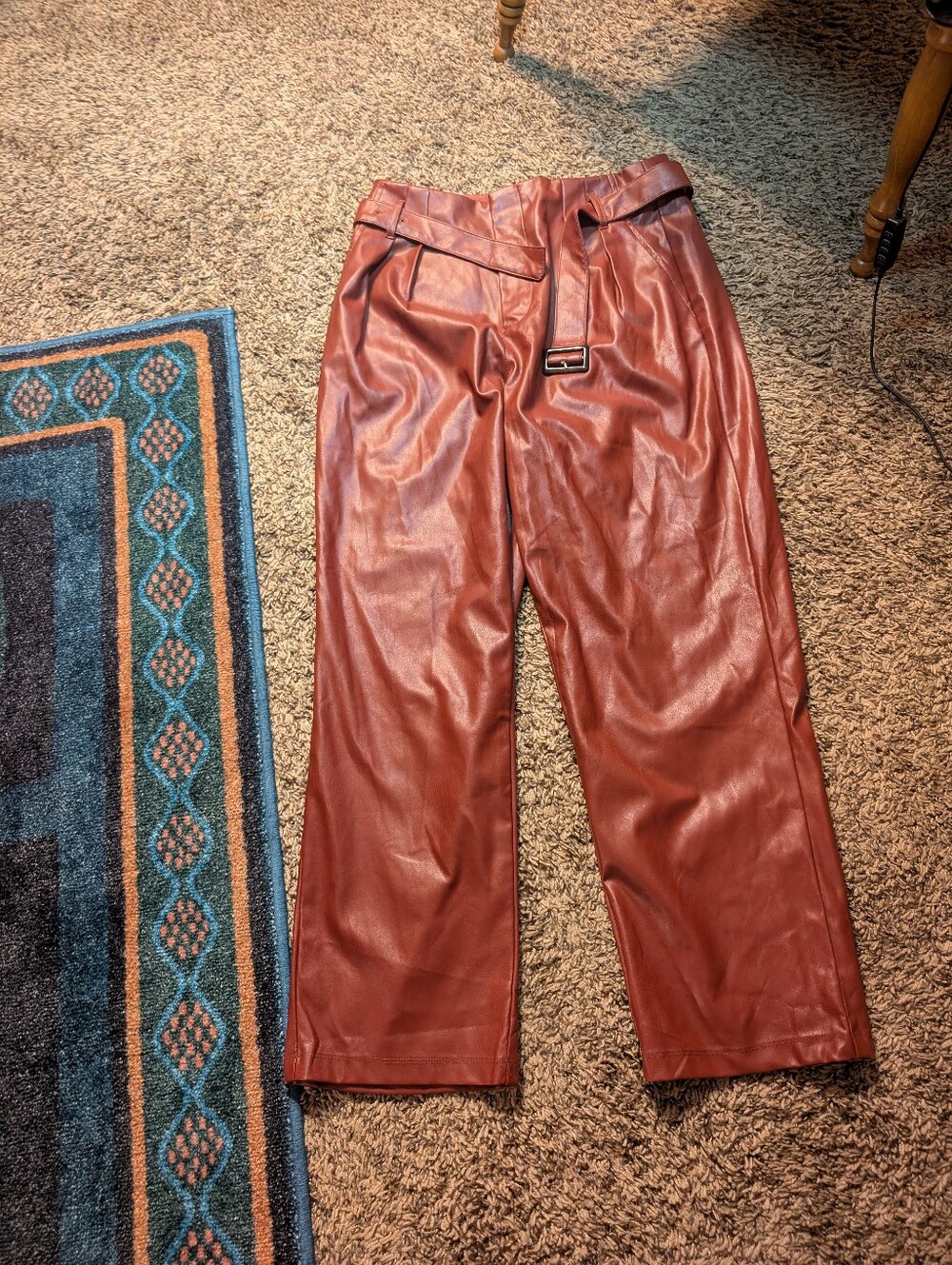 Burgundy Faux Leather Pants